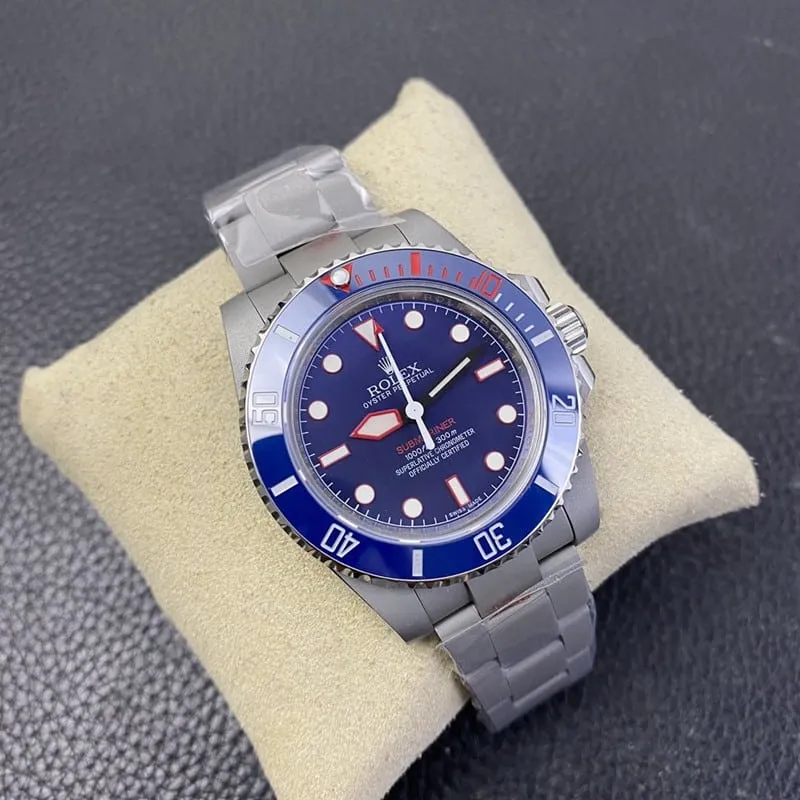 ReplicaRolex modified watch sandblasted case blue dial side view