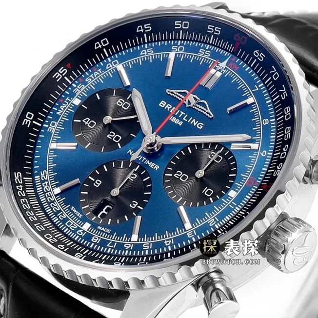 BLS Aviation Chronograph 1 Breitling watch men's blue disk belt model AB0139241C1P1 back real picture