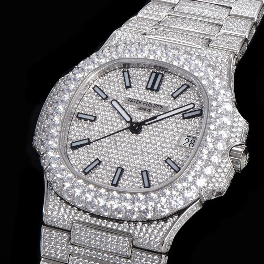 TW factory Patek Philippetop-tier watch men's white dialsteel braceletNautilus series mechanical detail shots