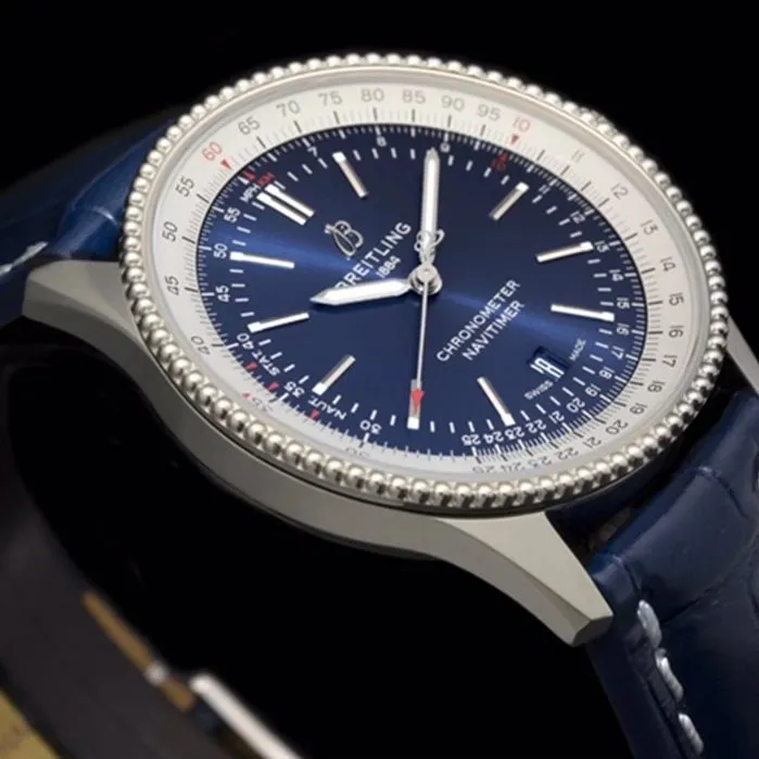 top-tier watch Breitling men's blue dial aviation chronograph1 series steel bracelet watch back cover picture