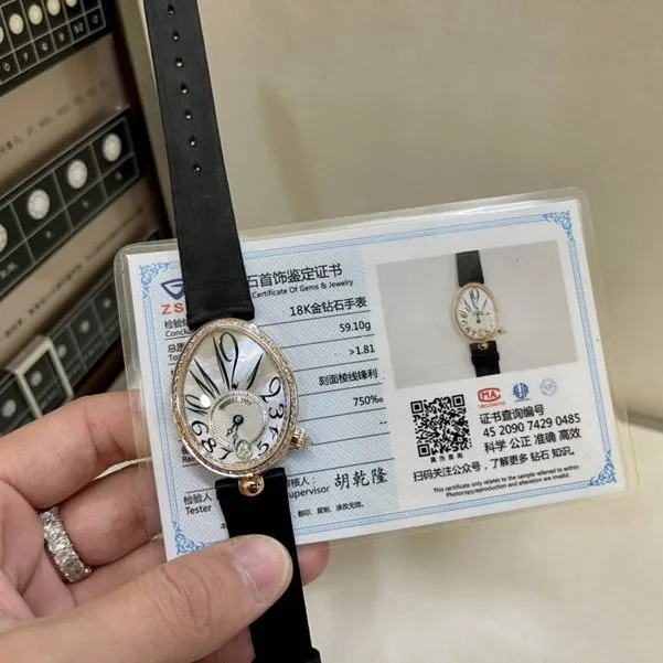 Real gold and real diamond Baoji top-tiersuper watch queen series rose gold ladies diamondleather strap watch movement picture