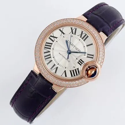 V6 factory Cartiertop-tier watch blue balloon series 33mm automatic movement white dial blue belt ladies watch back cover picture