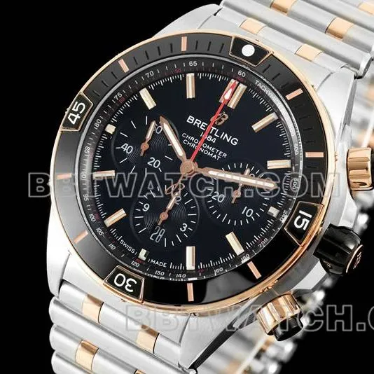 Breitling collectible watch TF factory mechanical chronograph black dial 44mm gold steel bracelet caseback live photo