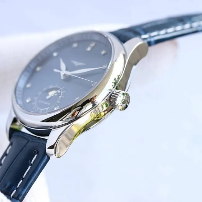 Longinestop-tier famous series ladies blue dial blue belt fully automatic movementleather strap watch movement picture