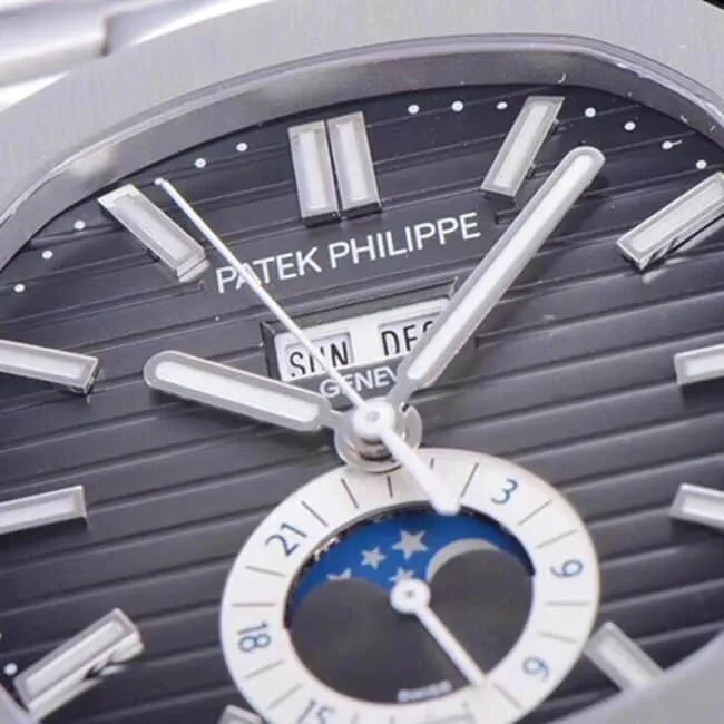 top-tier watch Patek Philippe men's black dial white steel bracelet5726 series watch front view