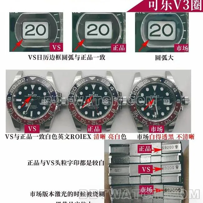 VS FactoryRolexGMT-Master blue and red bezel3285movement126710top-tier watch comparison Genuine difference appearance live photos