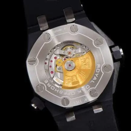 collectible AP 15707 black luminous ceramic classic watch front view