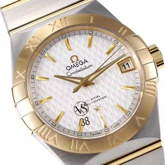 super cloneOmegayellow goldwhite dialdate displayvs constellation temperament model 8500 mechanical watch clasp picture