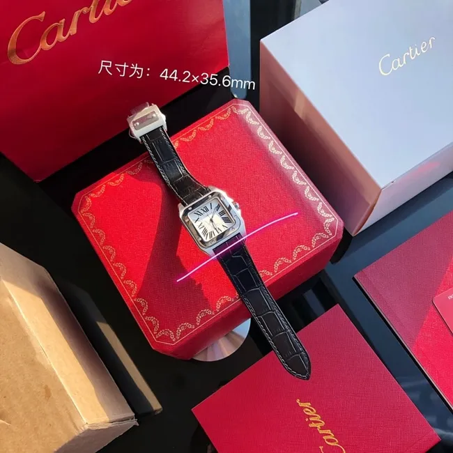 top-tier watch Cartier men's white dial black belt automatic movementleather strap watch clasp picture