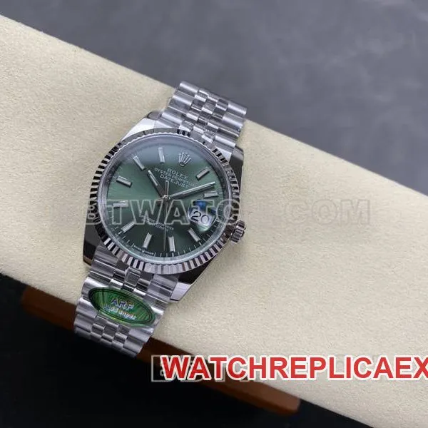 Rolex collectible watch ARF FactoryDatejustgreen dial36mmsteel bracelet front live photo