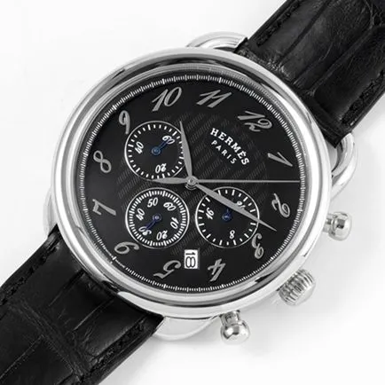 top-tier Hermès men's black dial black belt quartzleather strap watch clasp picture