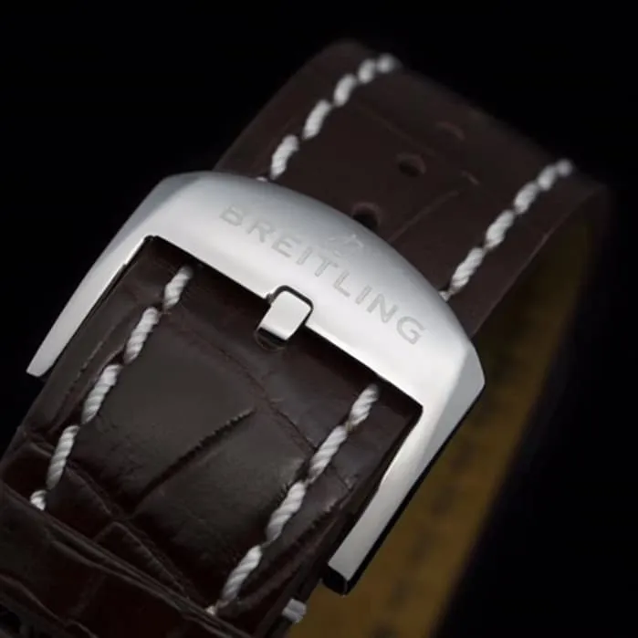 top-tier watch Breitling men's white dial aviation chronograph1 series leather strap watch front view