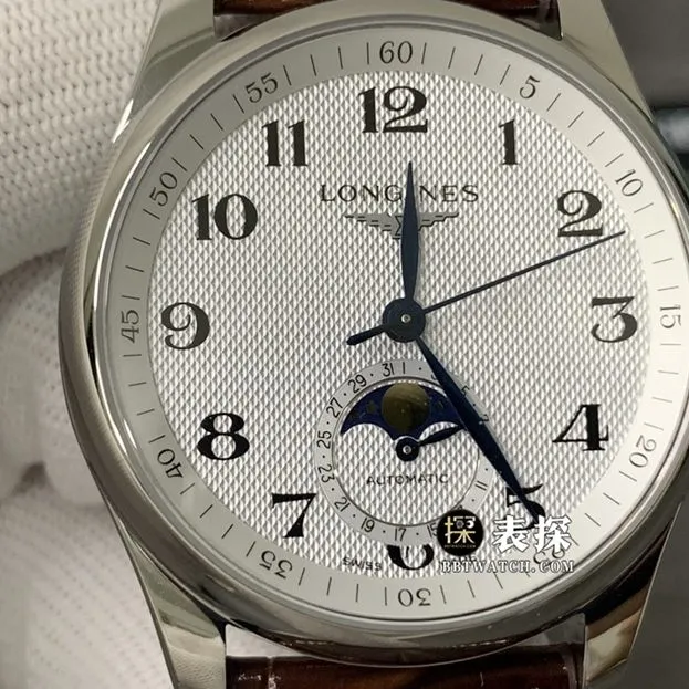 GS factory Longines watchmaking traditional top-tier 1:1super watch men's silver wheat plate moon phaseleather strap picture and price caseback live photo