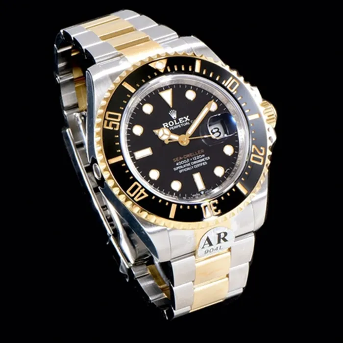 top-tier watch Rolex men's black dialsteel bracelet watch side view