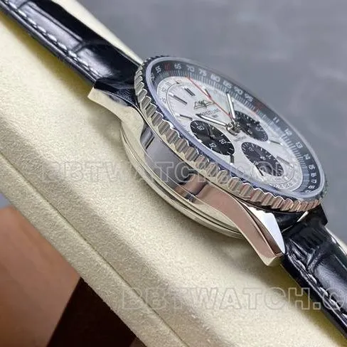 watch BLS factory aviation chronographBreitling silver gray plate brown leather strap model front live photo