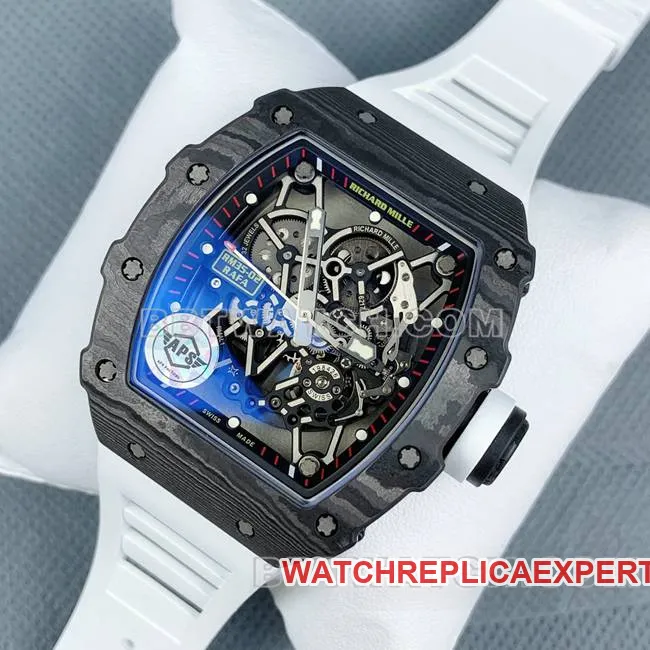 1:1replica watch APS factory Richard Mille carbon fiber white rubber bracelet RM35-02front live photo