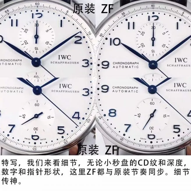 ZF FactoryIWC Portuguese watch IW371446 blue needle watch genuine and fake comparison review front view