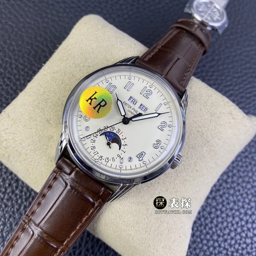 KR factory Patek Philippe super complication timepiece 5320G-001top-tier 1:1super watch men's breast white dialleather strap model picture and price caseback live photo