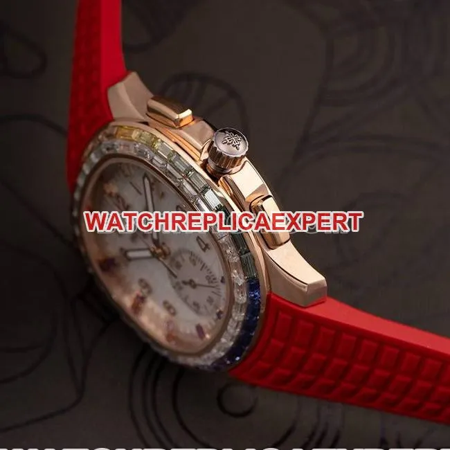 collectible watch Patek PhilippePPM factory Aquanaut mechanical red rubber braceletcaseback live photo