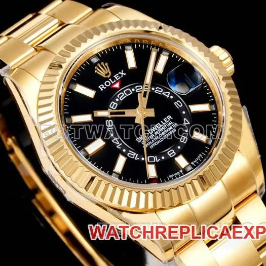 AR+ factory 1:1replica watch Rolex pilot black dial mechanical yellow gold steel braceletside live photo