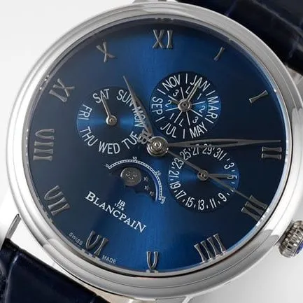 Top watch Blancpain men's blue dial blue strap classic series manual mechanical leather strap watch movement diagram