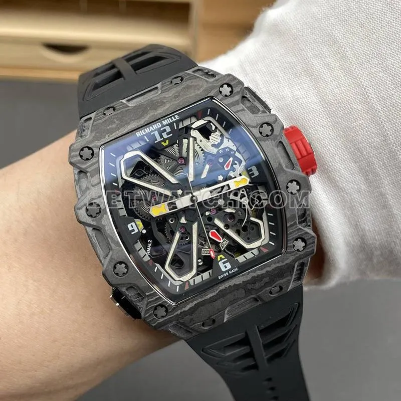 Richard Mille collectible watch carbon fiber case tourbillon mechanical rubber model RM35-03front live photo
