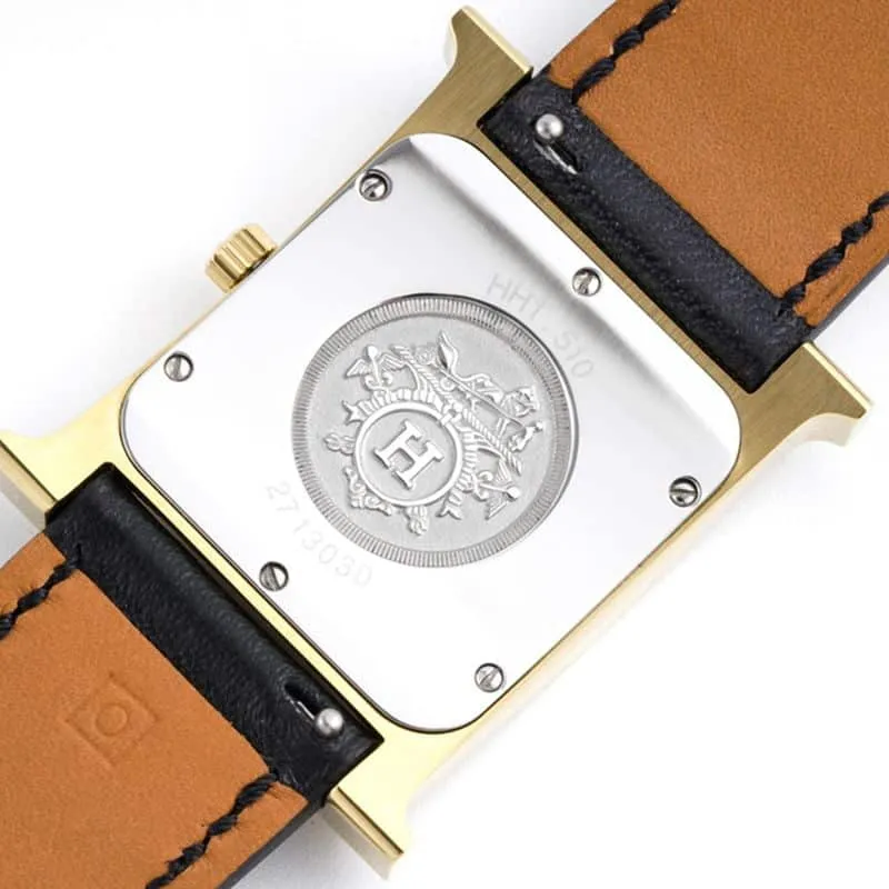 Hermès top-tiersuper cloneladies' watchHeureH series ladies quartz square fashion watch black leather white dial side view