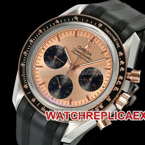Omega Speedmaster top imitation pink gold plate rubber models 310.20.42.50.99.001 back actual photo