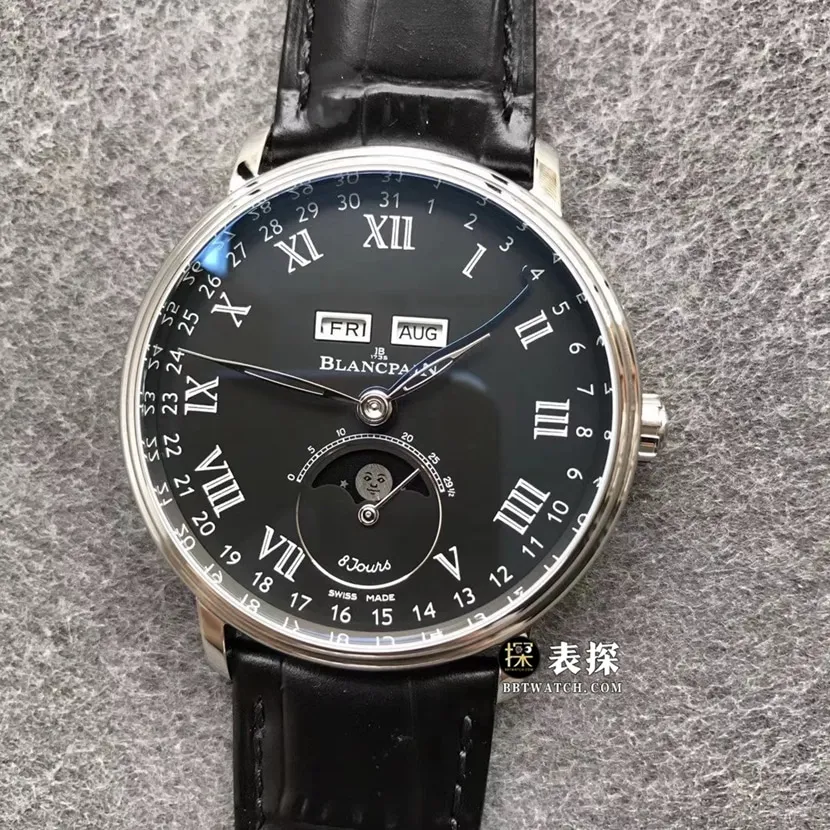 TTC factory Blancpain classic watch men's black dial full date displaymoon phaseleather strap model pictures and prices clasplive photos