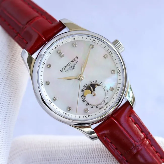 Longinestop-tier watch ladies white dial red strap famous craftsman series full automatic movementleather strapmovement picture
