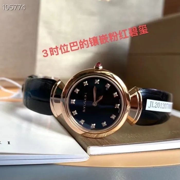 top-tier watch Bvlgari women's black dialquartzleather strap watch front view