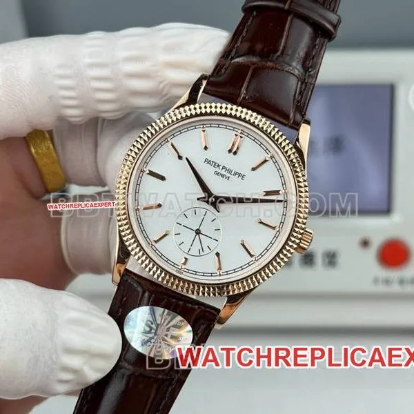 Patek Philippe collectible watch SDF factory classic silver dial nail ring rose gold case 39mmleather strap model front live photo
