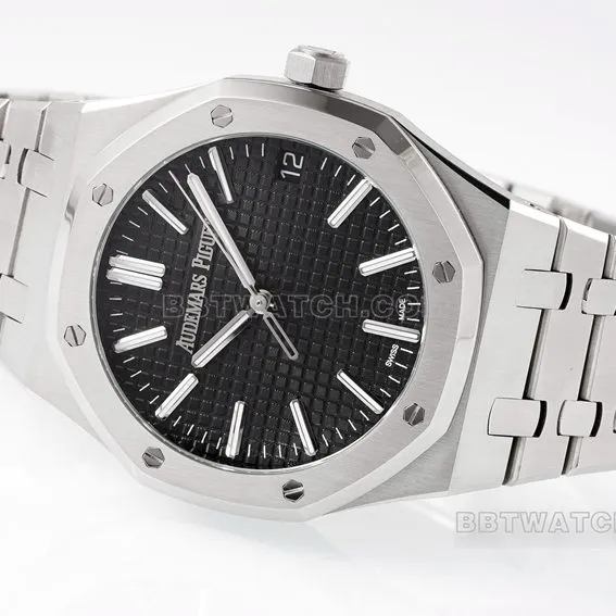 APS factory Audemars PiguetRoyal Oak1:1super cloneblack dialsteel bracelet model 15510ST.OO.1320ST.07front live photo