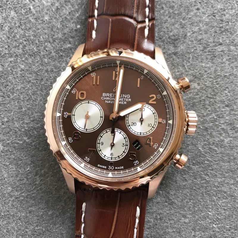 Breitlingtop-tiersuper watch pilot 8 series men's brown plate leather strap mechanical watch side view