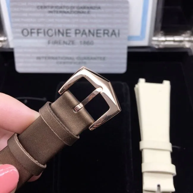 AW factory real diamond replicaPatek Philippe brown plate and brown belt ladies' watch side view