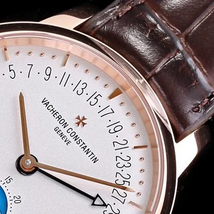 top-tier Vacheron Constantin men's white dial brown belt heritage series leather strap mechanical watch front view