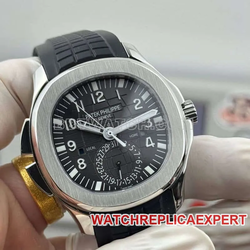 PP factory Patek PhilippeAQUANAUT1:1super cloneblack dial grenade dual time zone 5164clasplive photos
