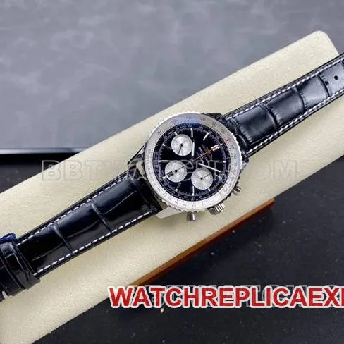collectible watch BLS factory aviation chronographBreitling black white dial black leather strap model front live photo