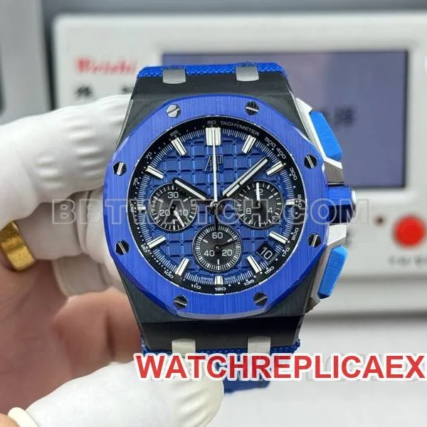 Audemars Piguet collectible Watches LS Factory Royal Oak Offshore 43MM Blue Plate Chronograph Mechanical Rubber Model 26420 Back Actual Picture