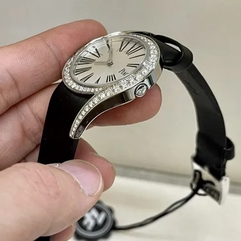 ZF factory top-tier Piaget high-quality watch women's white dial black belt South African real diamond leather strapquartz watch side view