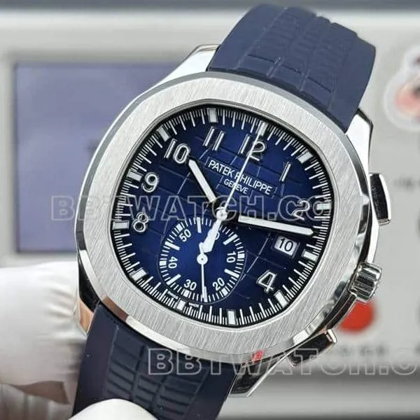 top-tier watch Patek PhilippeP1 factory grenade blue dial mechanical blue rubber model 5968front live photo