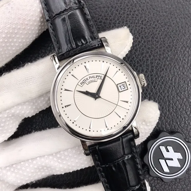ZF Factorytop-tier watch Patek Philippe men's white dial black belt classic 5153 series leather strap watch movement picture