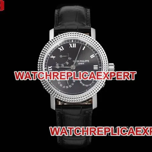 collectible watch complication timepiece V9 FactoryPatek Philippeblack dial leather braceletfront live photo