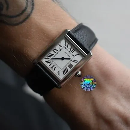 3WF factory Cartiertop-tier watch tank series couple ladies white dial black belt quartzleather strap side view