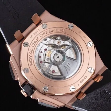top-tier replicaAPFAudemars PiguetRoyal Oak offshore rose goldblack dial26400 watch front view