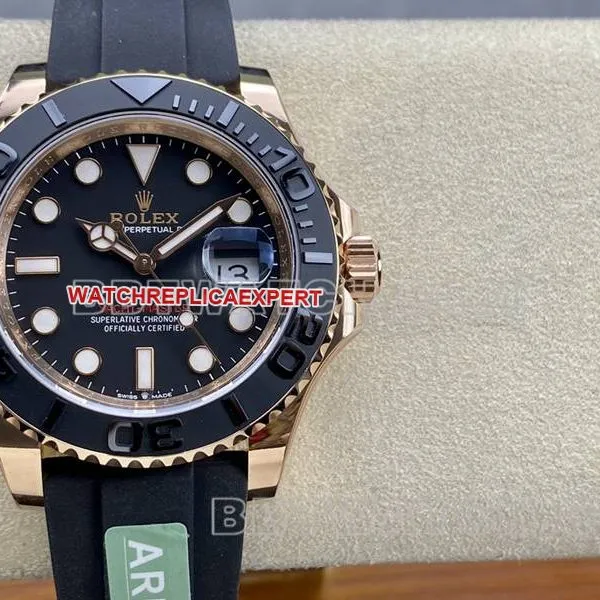 Rolex collectible watch ARF Factory Yacht-Master black dialrose gold case 42mm rubber model front live photo
