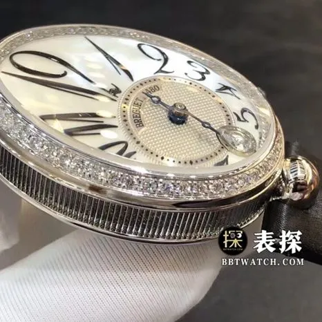 ZF Queen of Naples Breguet watch silver white natural mother-of-pearl plate woven satin model 8918BB/58/864/D00D side view