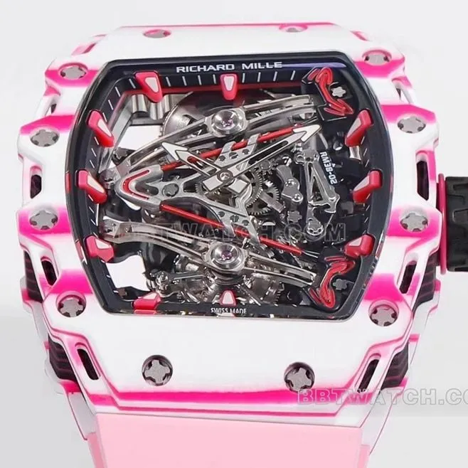 Richard Mille men's top-tier pink rubber RM 38-02braceletlive photos