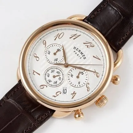 Top Hermes men's white dial brown strap quartz leather strap watch case back