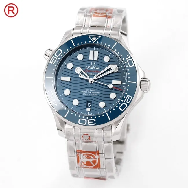 Omegatop-tier men's blue dialsteel braceletSeamaster 300m series mechanical watch front view